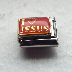 I heart Jesus on pink enamel magnetic 9mm stainless steel italian charm link new